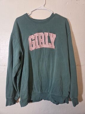 Green/Blue Crewneck Sweatshirt with Pink 'GIRLY' Applique Size Large , the Toast